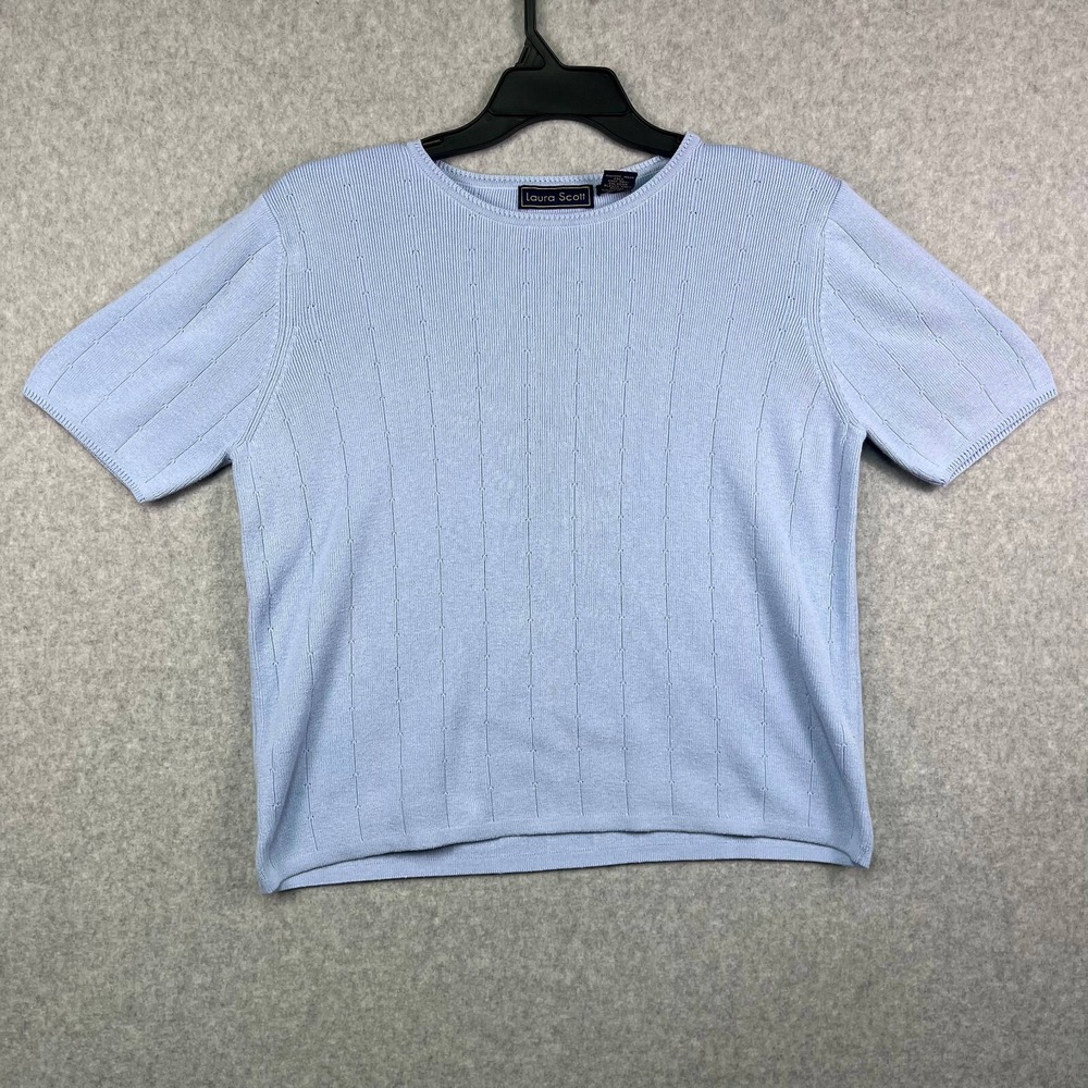 Blue Stretch Short Sleeve Top Sz XL Knit Pullover Tee Casual Everyday Laura Scot